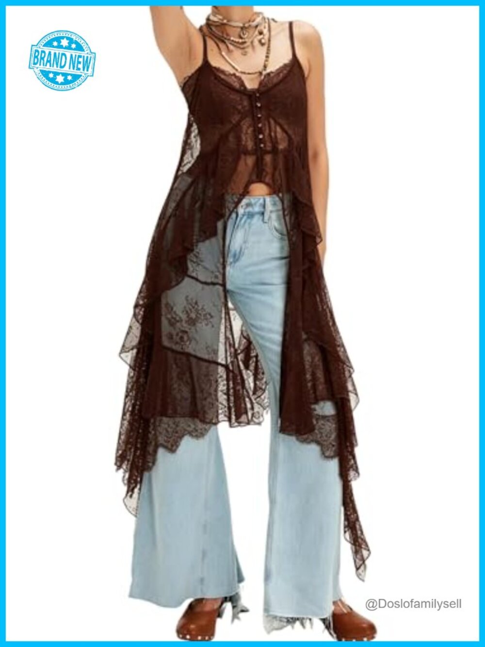 Boho lace spaghetti strap flowy high low cami